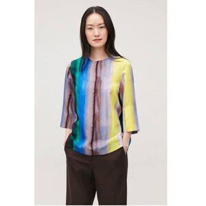COS Overlap-Back Multi-Striped Silk Blend Top Size 10